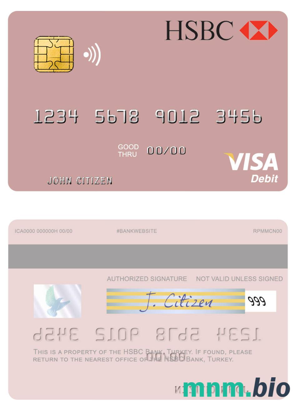 Turkey HSBC Bank visa debet karta przykład w formacie PSD